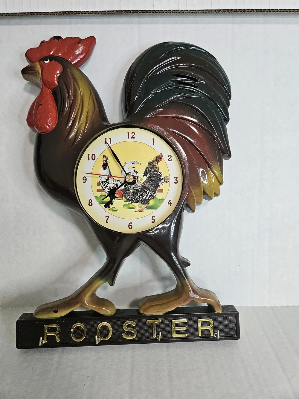 Rooster Wall Clock and Key Rack - Multicolor - Picture 2 of 4